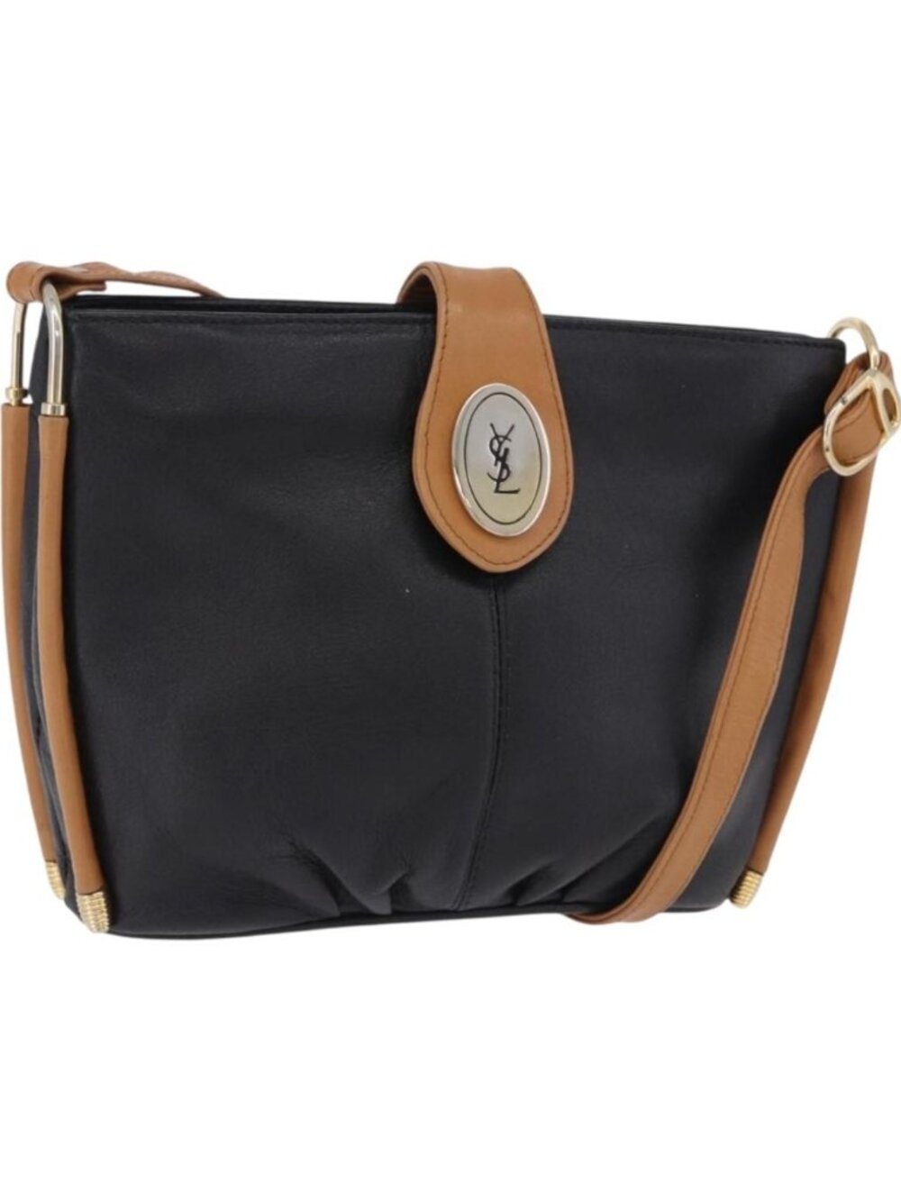 SAINT LAURENT Shoulder Bag Leather Black Gold